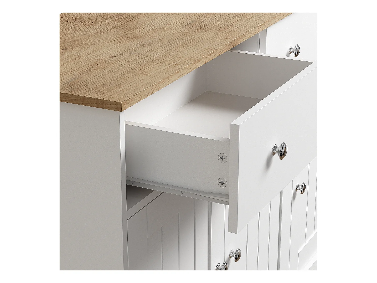 Elegante aparador para sala de estar, armário de cozinha com 3 portas e 2 gavetas, decoração em carvalho e branco