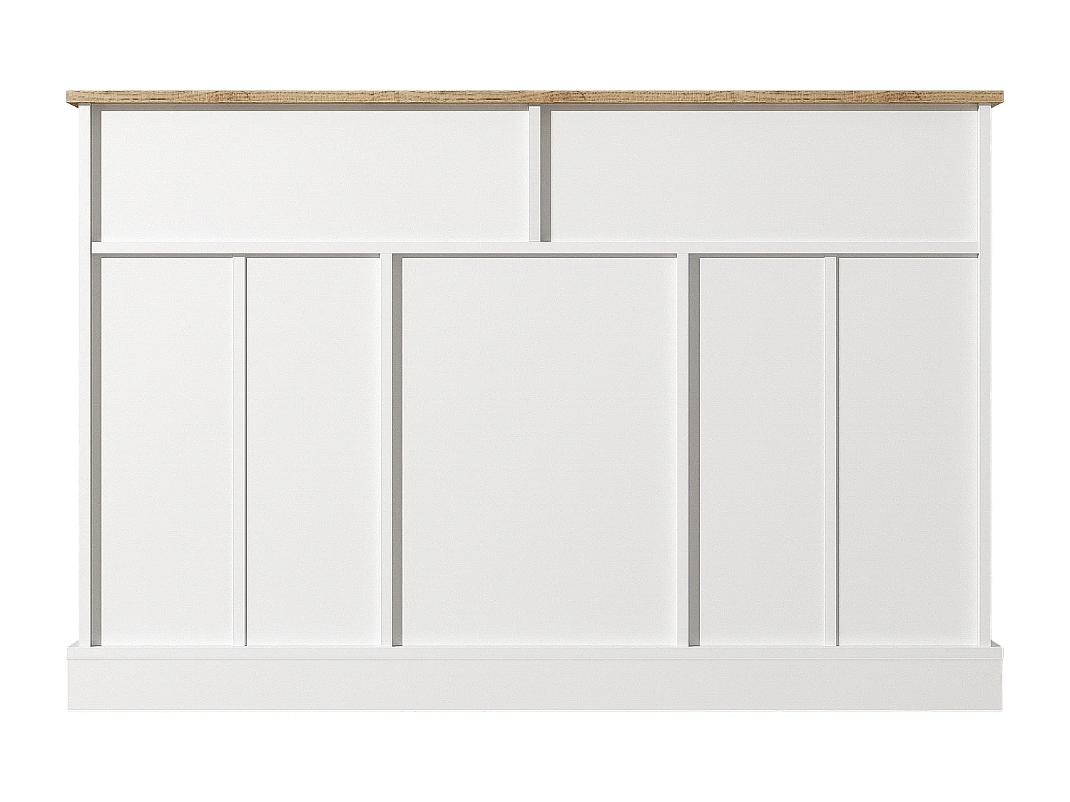 Aparador elegante para sala de estar, armário de cozinha com 3 portas e 2 gavetas, acabamento em carvalho e branco.