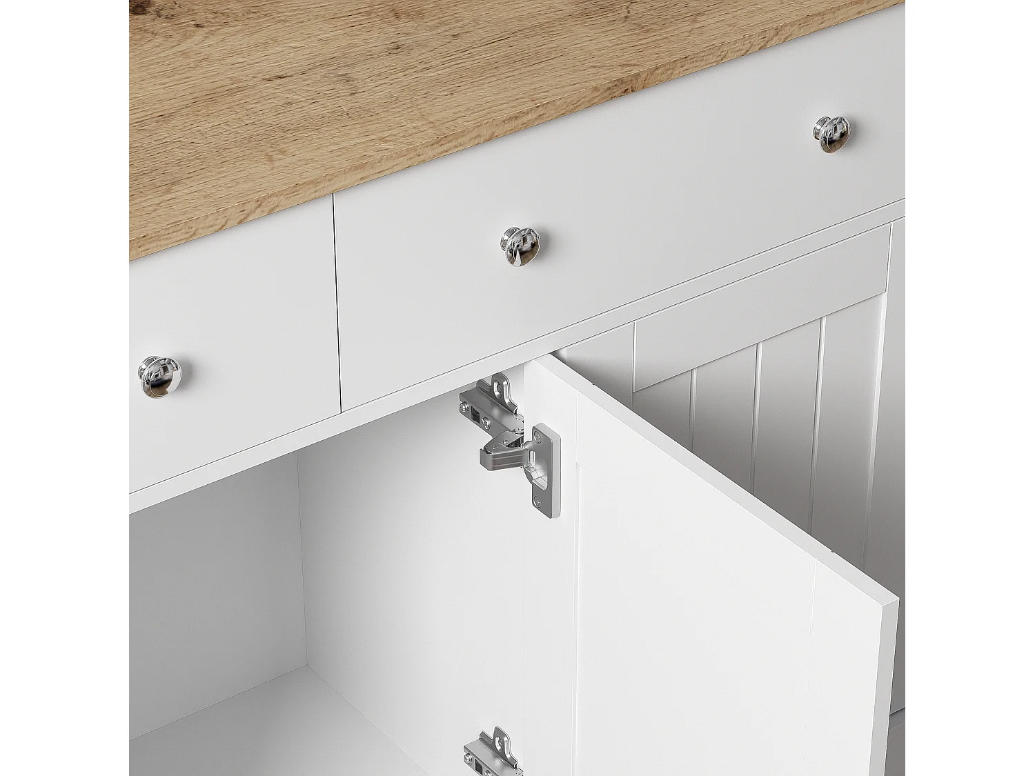 Buffet Bahut de Salon Elégant, Armoire de Cuisine avec 3 Portes 2 Tiroirs, Décor chêne et Blanc