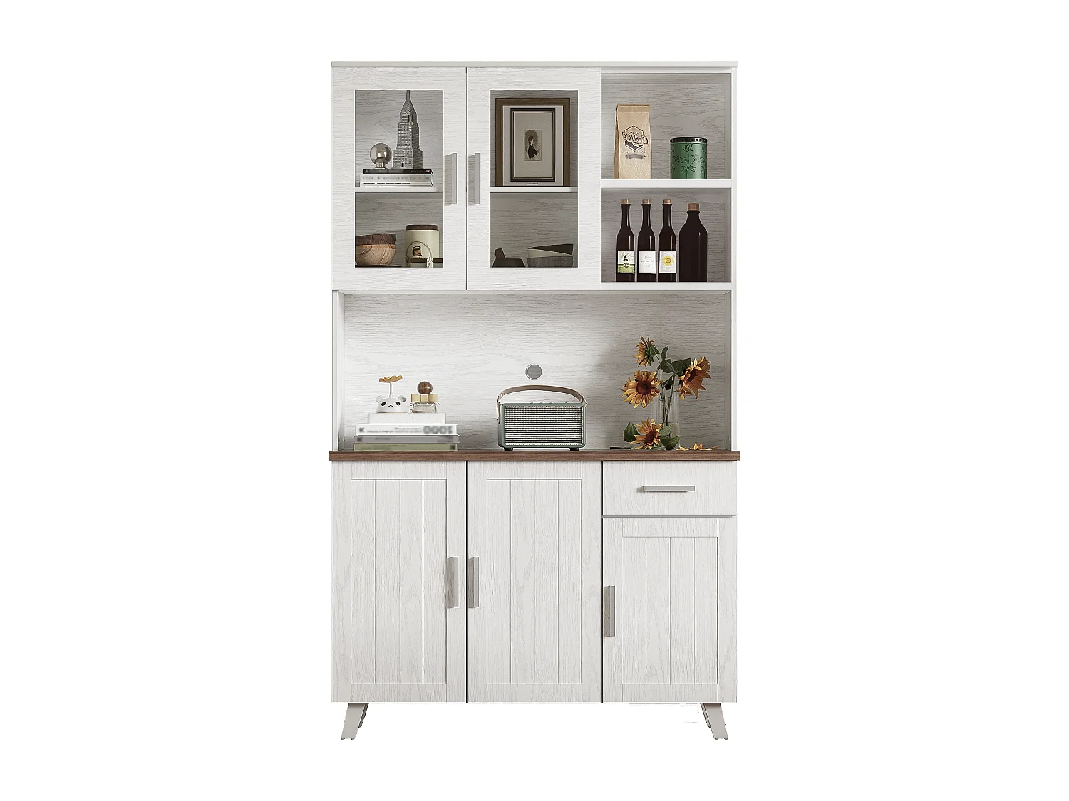 Buffet - Armoire de cuisine avec 5 portes et tiroir - Armoire haute moderne - Blanc