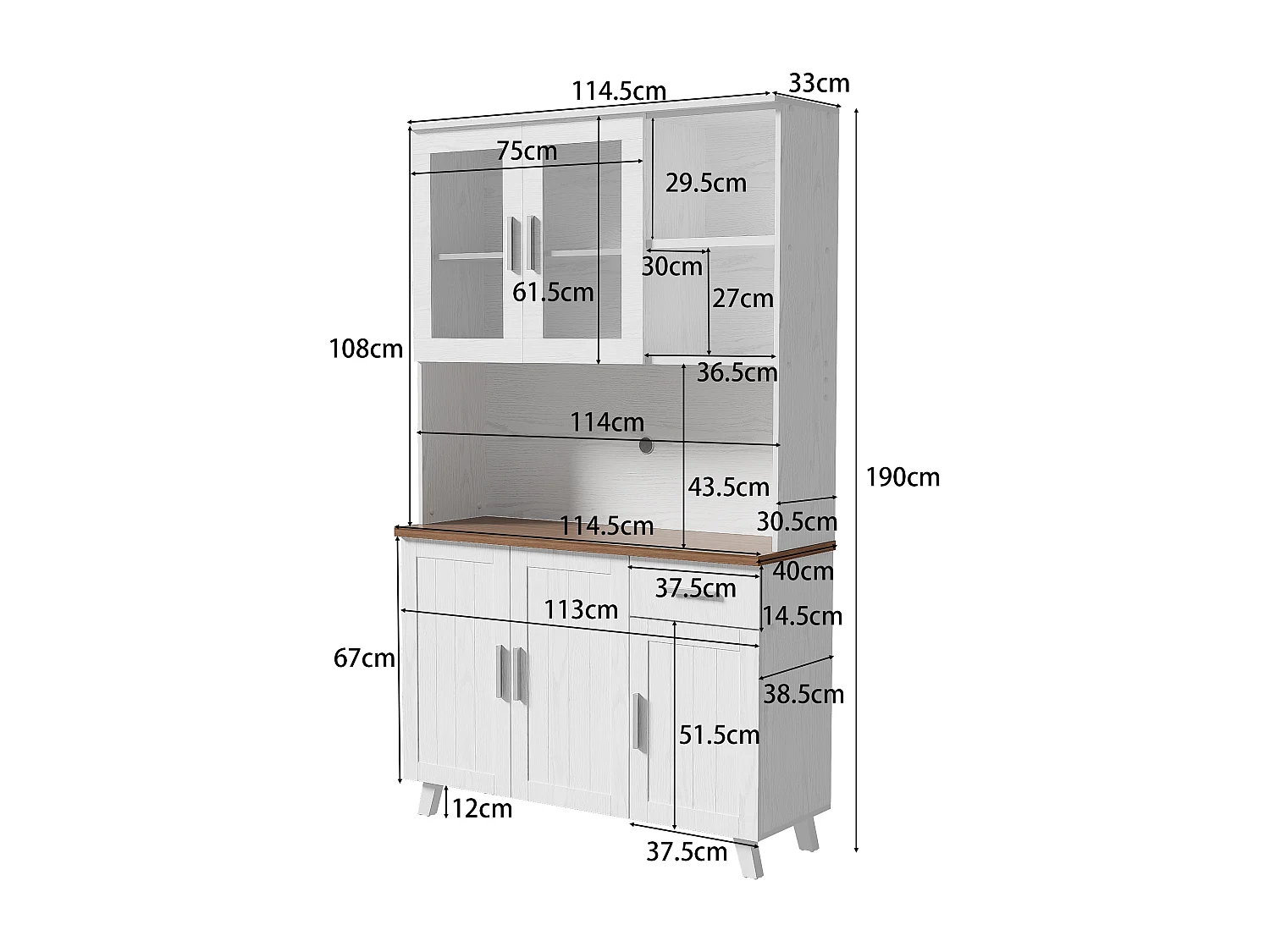 Buffet - Armoire de cuisine avec 5 portes et tiroir - Armoire haute moderne - Blanc