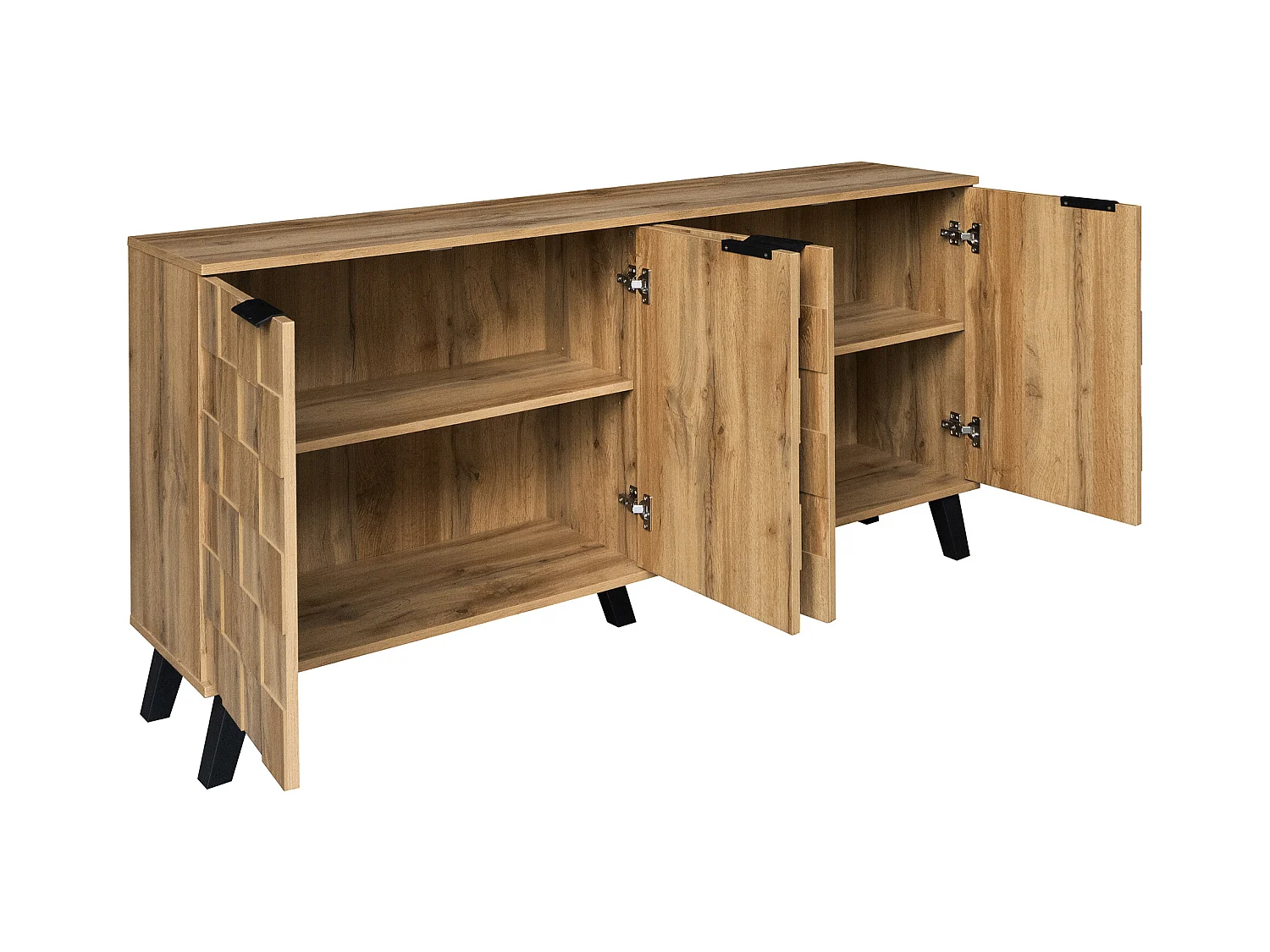 Aparador de sala de estar com 4 portas, armário de sala de estar com pés de armário de PVC