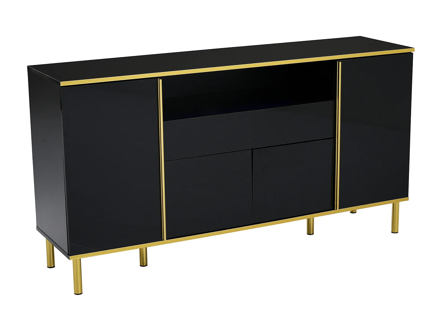 Meuble de Rangement Noir Buffet avec Quatre Portes et Deux tiroirs Armoire LED Moderne
