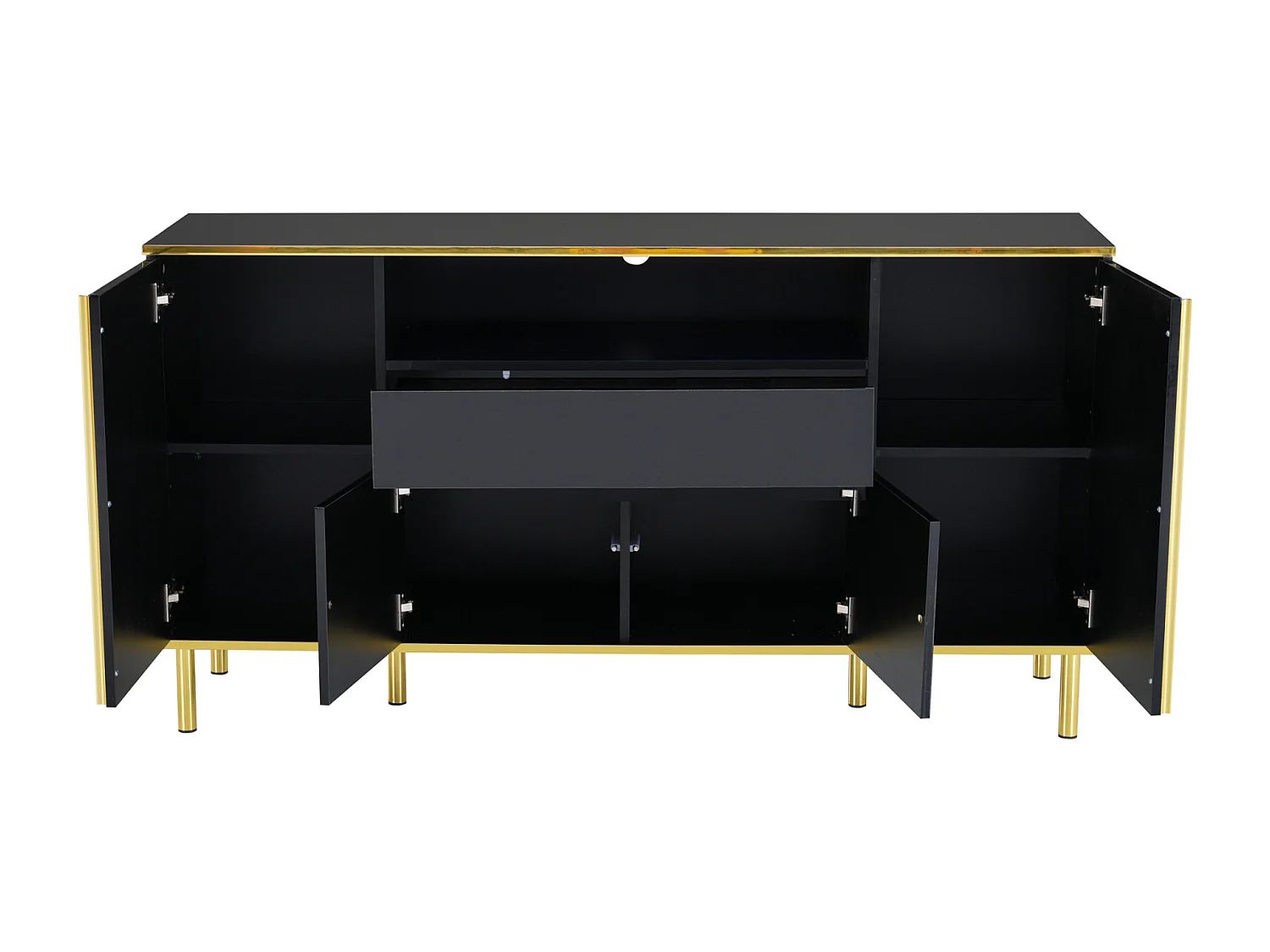 Meuble de Rangement Noir Buffet avec Quatre Portes et Deux tiroirs Armoire LED Moderne