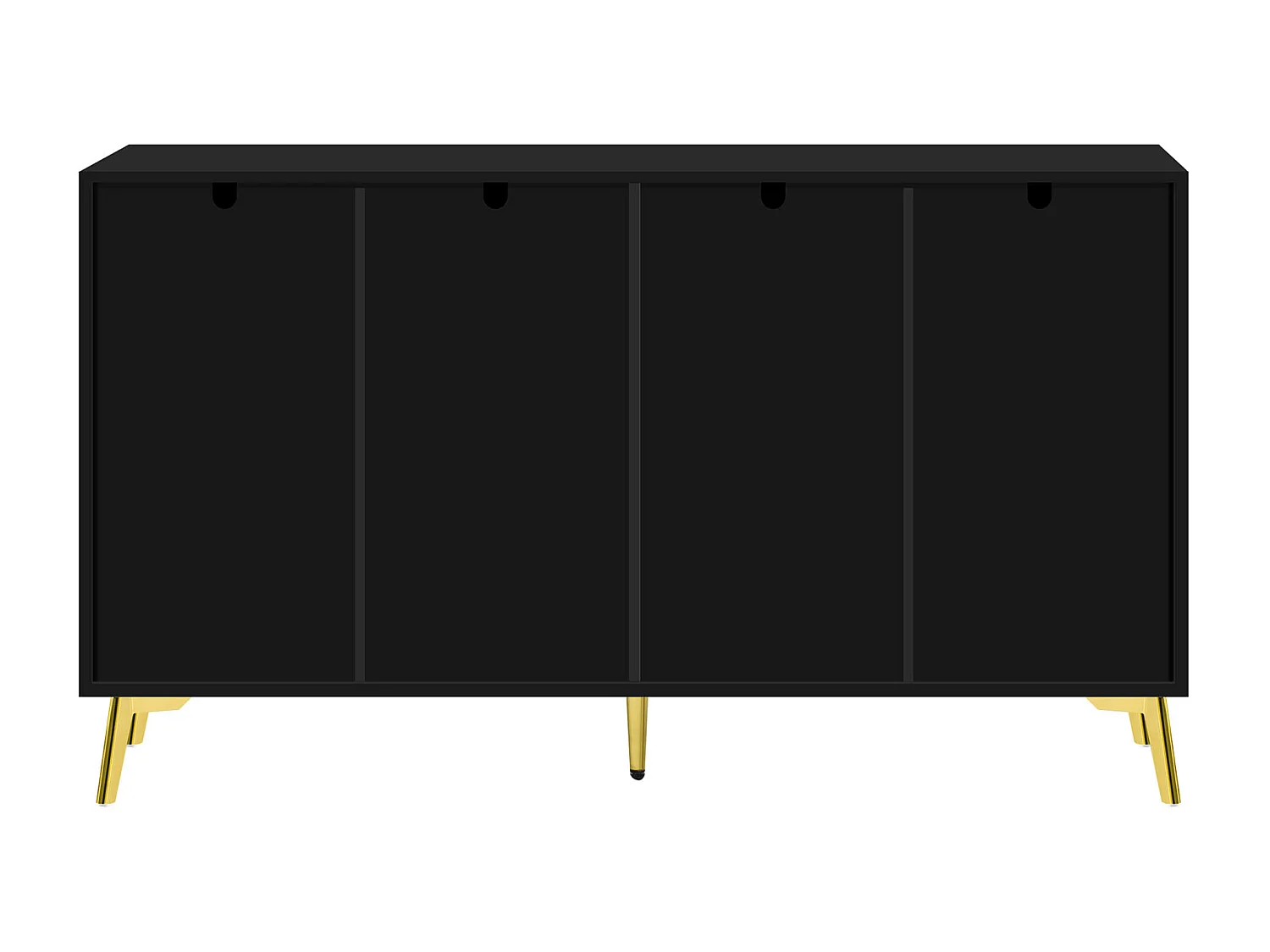 Aparador com 4 gavetas e 4 portas, móvel buffet, com puxadores e pés dourados, preto