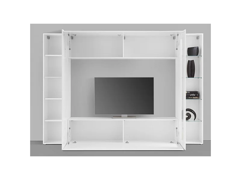 Parete soggiorno Maruska 1 vetrina– 260x180x30 – Bianco Lucido