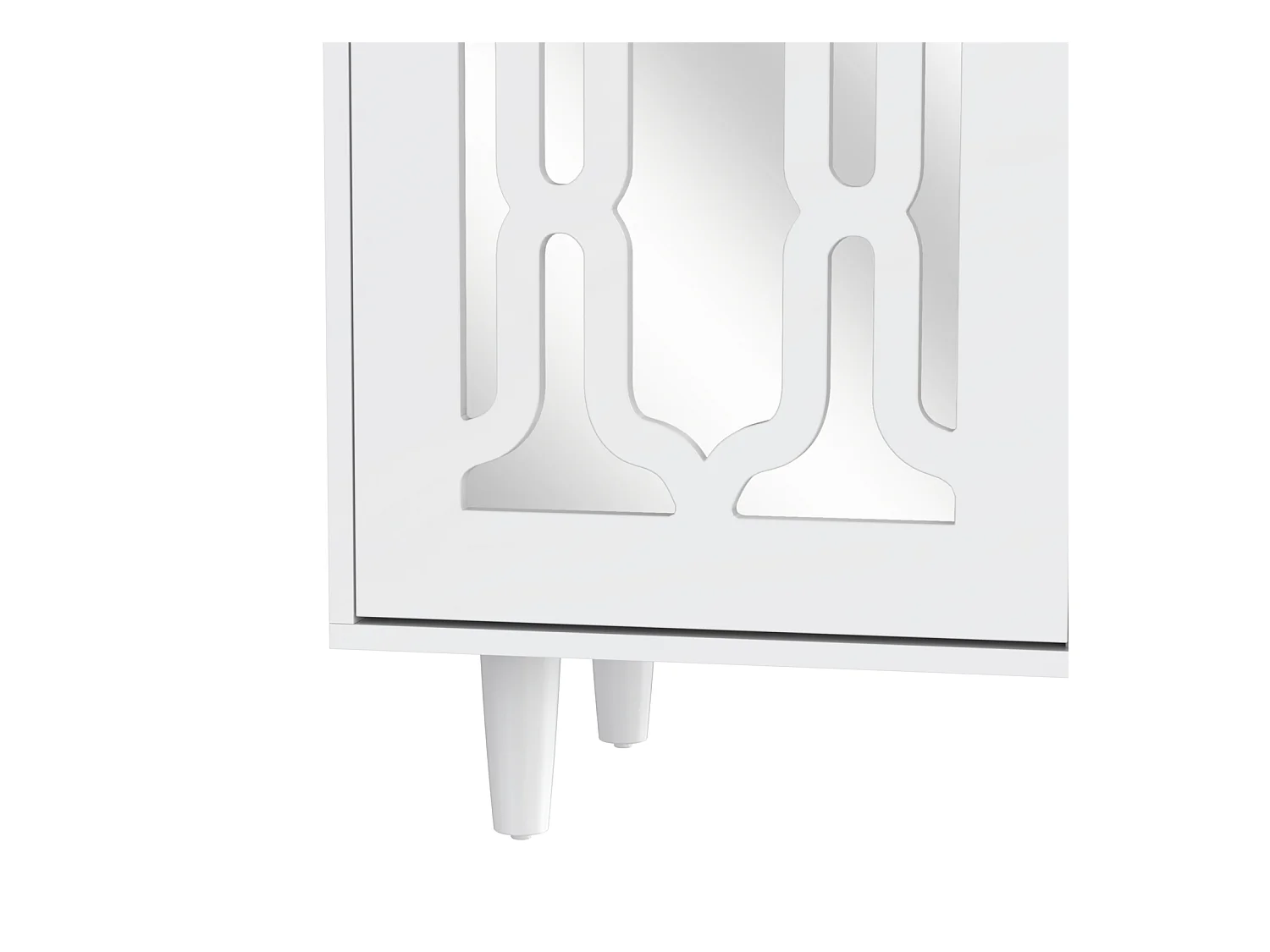 Buffet miroir moderne avec 2 portes et 4 tiroirs - Armoire avec poignées en cristal - Blanc