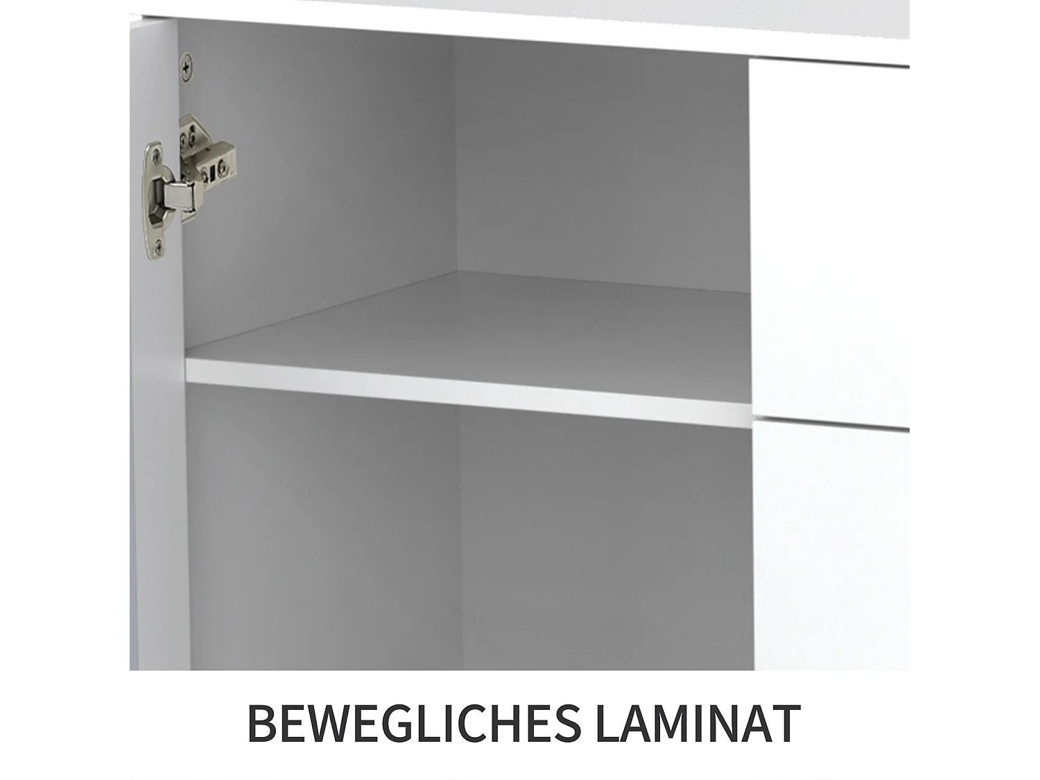 Aparador moderno espelhado com 2 portas e 4 gavetas - Armário com puxadores de cristal - Branco