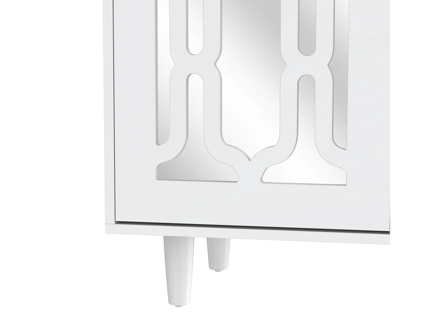 Aparador moderno espelhado com 2 portas e 4 gavetas - Armário com puxadores de cristal - Branco