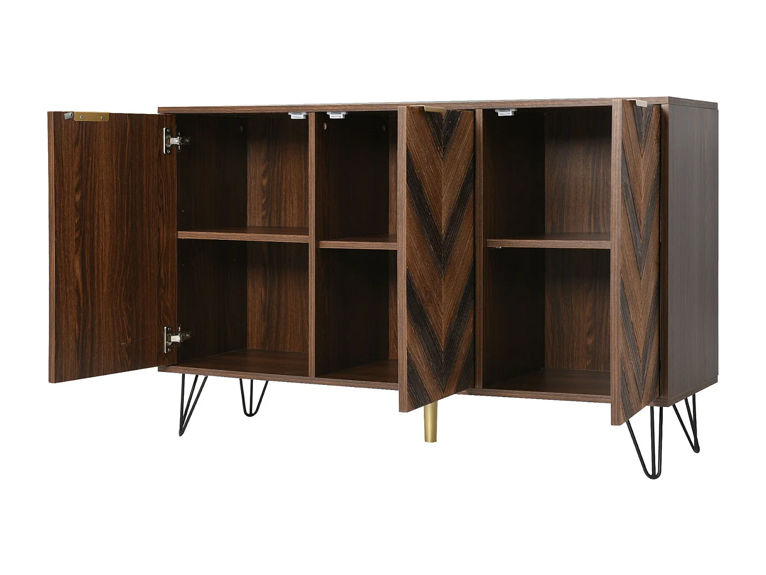 Aparador de cozinha, com 6 compartimentos de arrumação e 3 portas, porta em folheado de madeira maciça