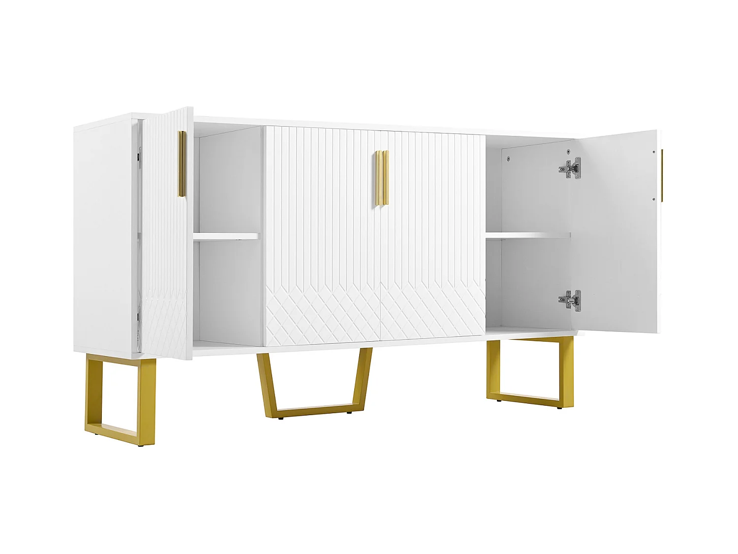 Aparador de 4 portas com puxadores e pés de metal em alto brilho para sala de jantar