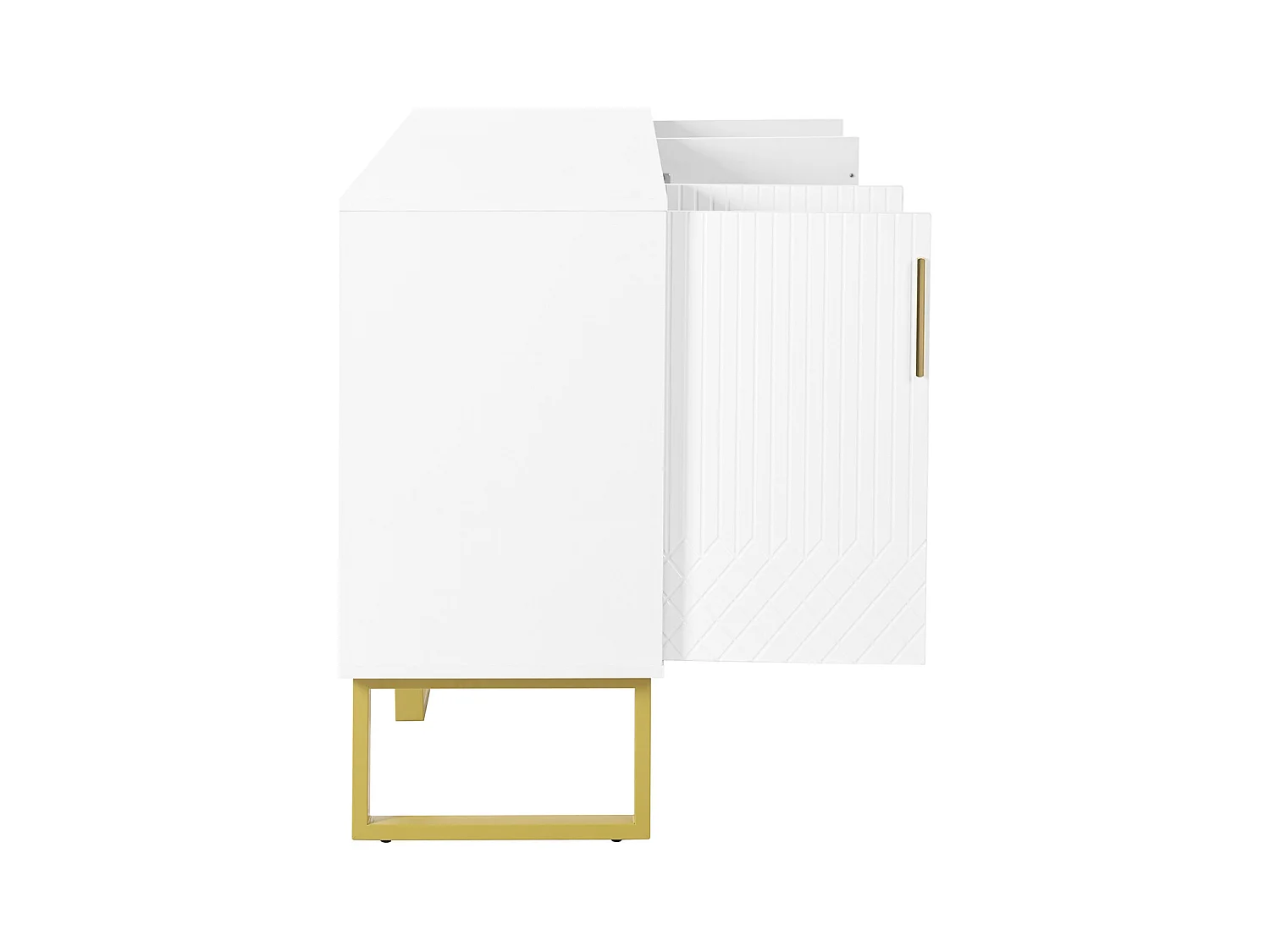 Aparador de 4 portas com puxadores e pés de metal em alto brilho para sala de jantar