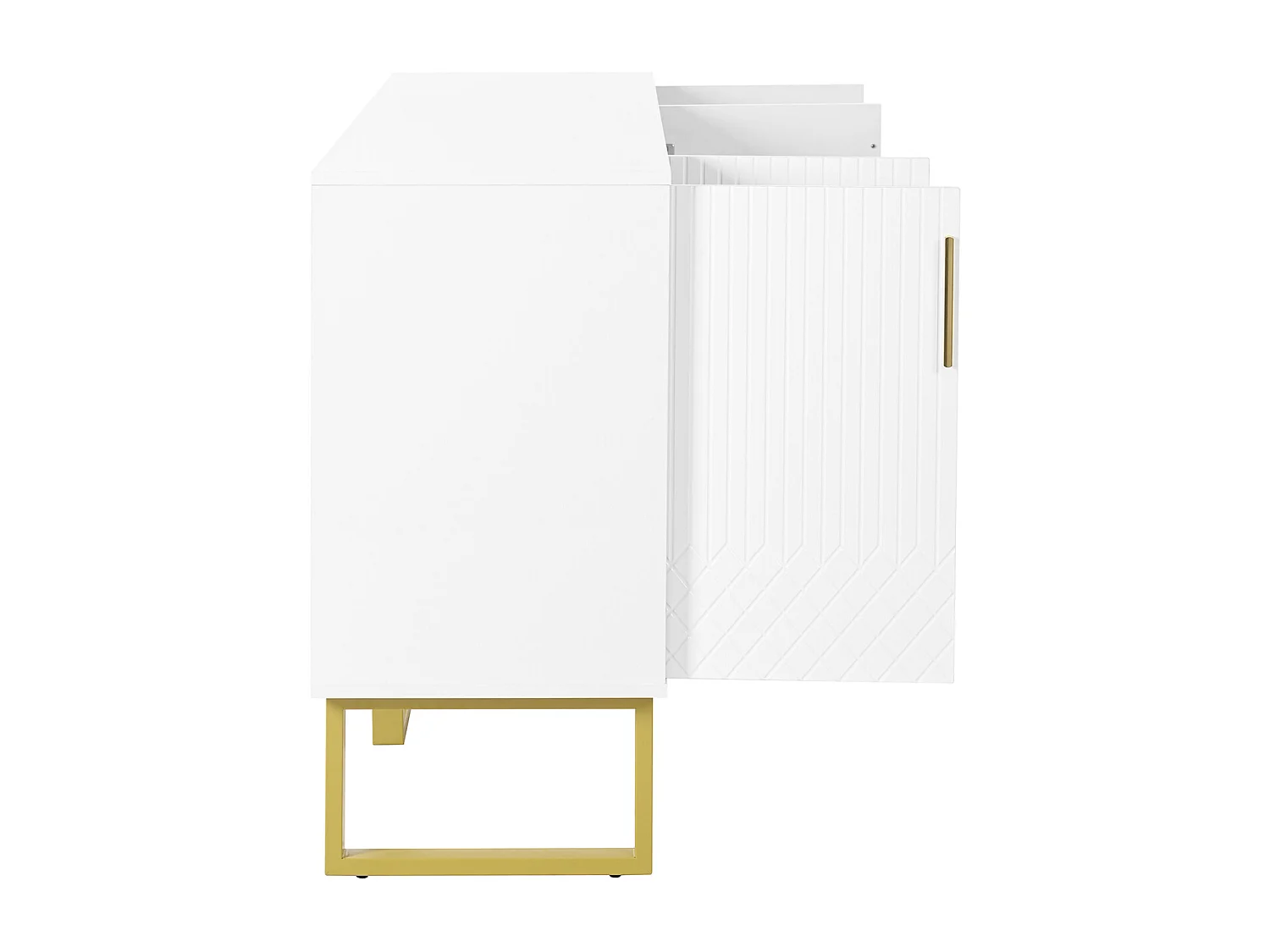 Buffet à 4 portes, haute brillance, avec poignées et pieds en métal, pour salle à manger