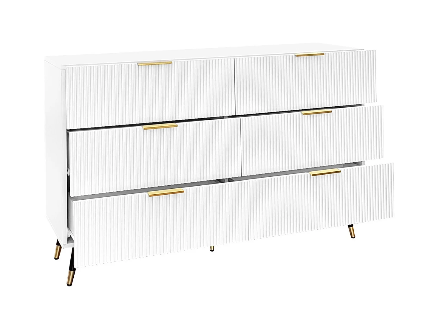 Commode 6 tiroirs Meuble tiroir Rangement Blanc avec Pieds et poignées dorés Meuble