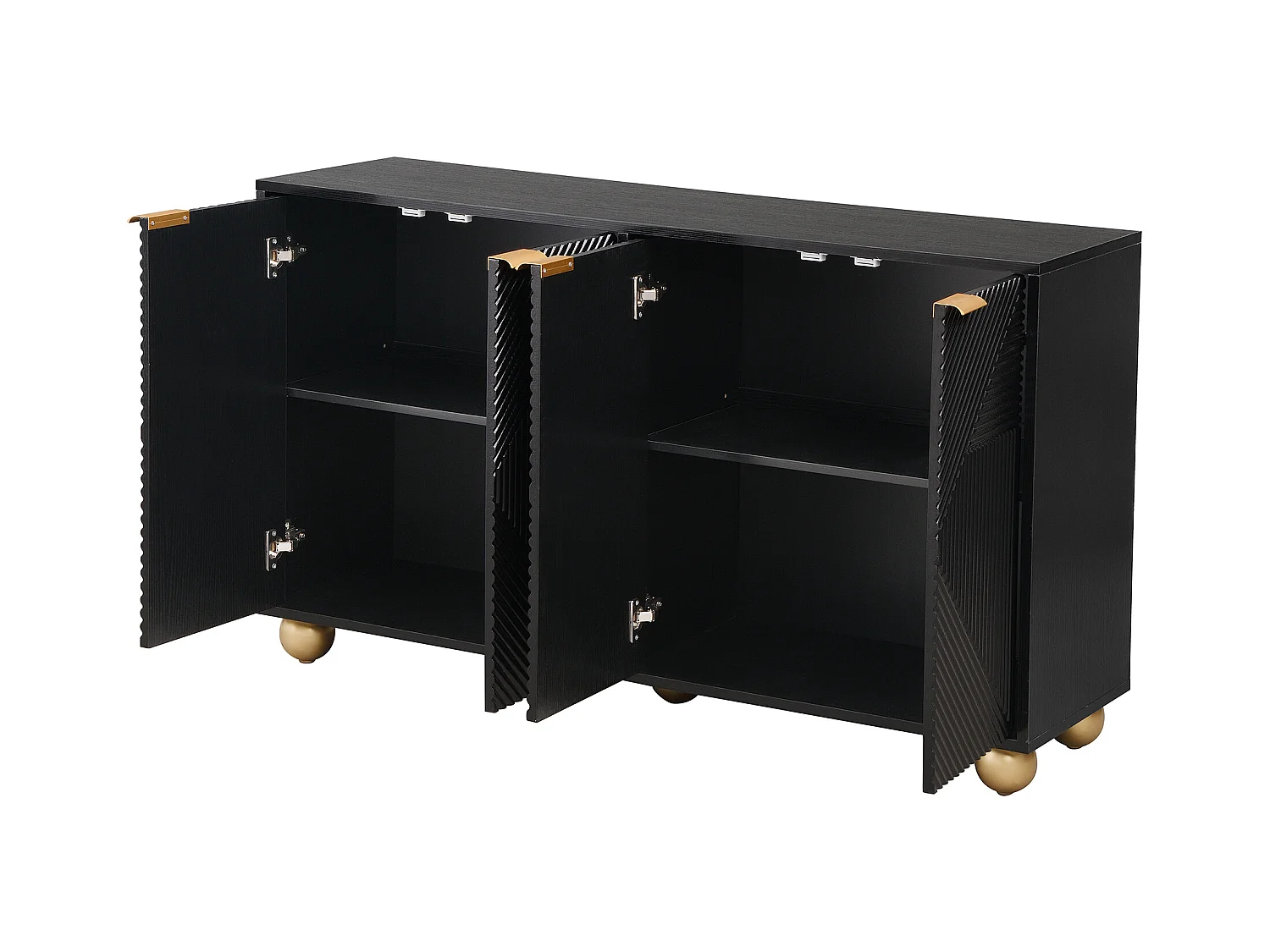 Buffet Moderne, Armoire de Salon avec 4 Portes Sculptées et Étagères Réglables, Noir