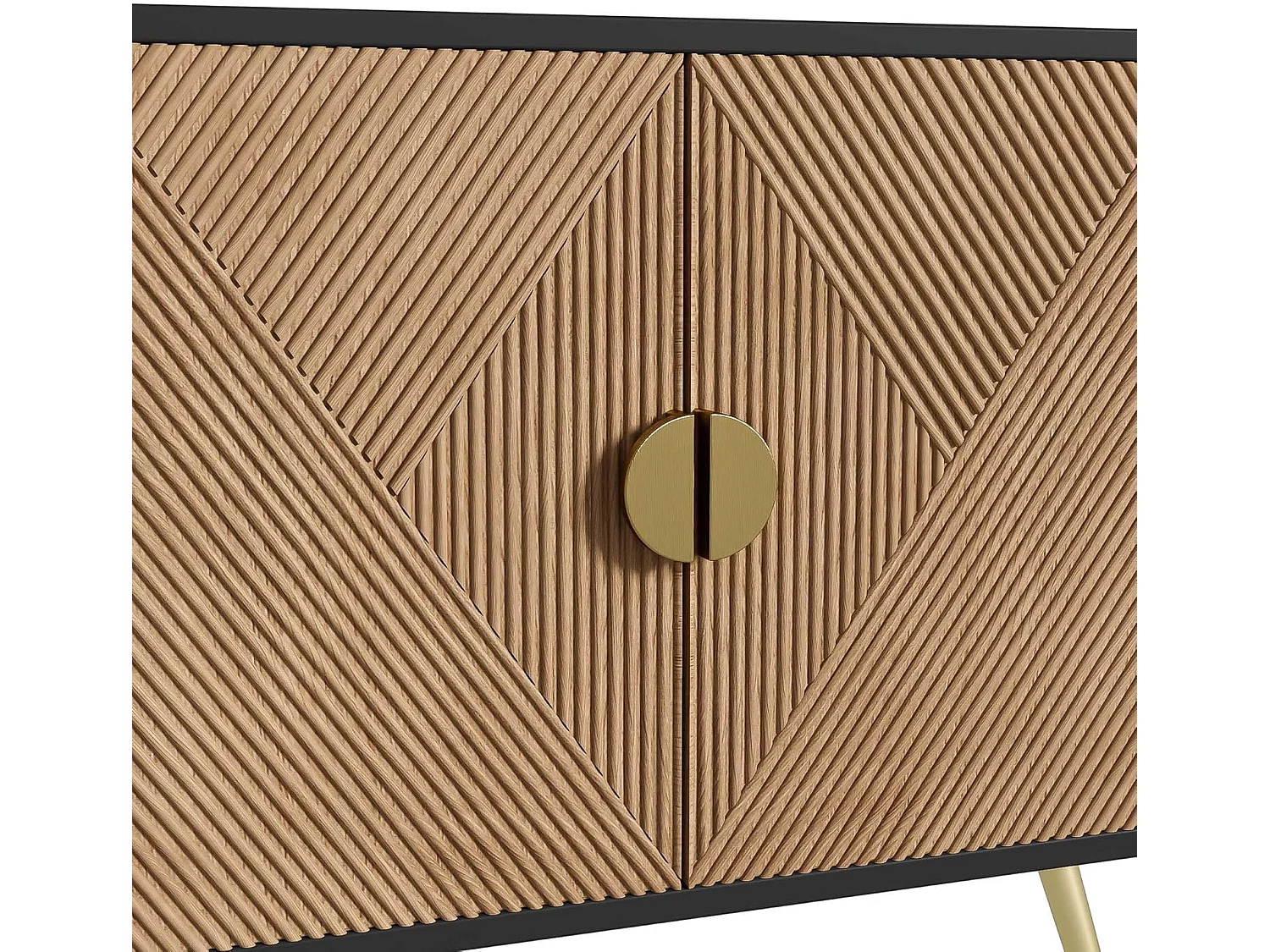 Buffet avec Texture en Relief 160 cm, Armoire avec Quatre Portes Poignées Brossées Dorées, Noir