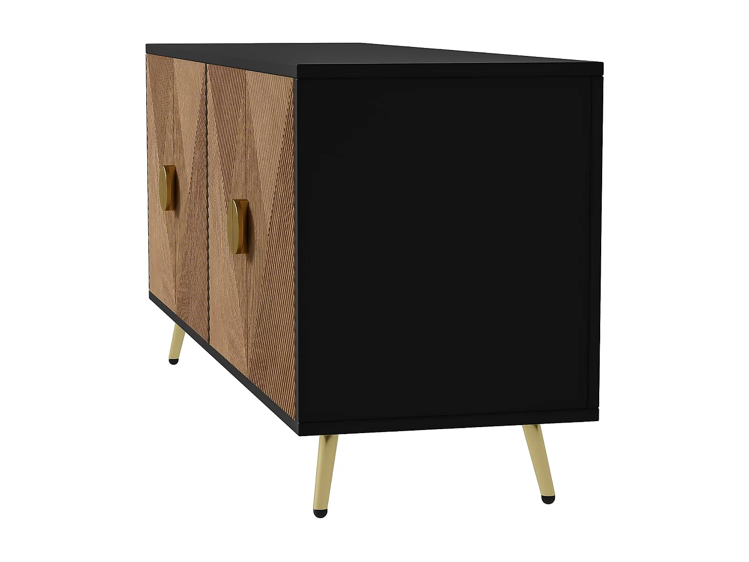 Buffet avec Texture en Relief 160 cm, Armoire avec Quatre Portes Poignées Brossées Dorées, Noir