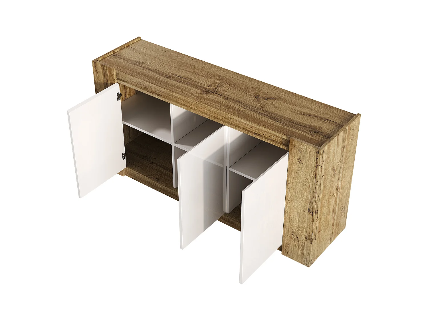 Aparador de madeira branca e brilhante - Aparador de sala com LED - Armário de cozinha com 3 portas - madeira