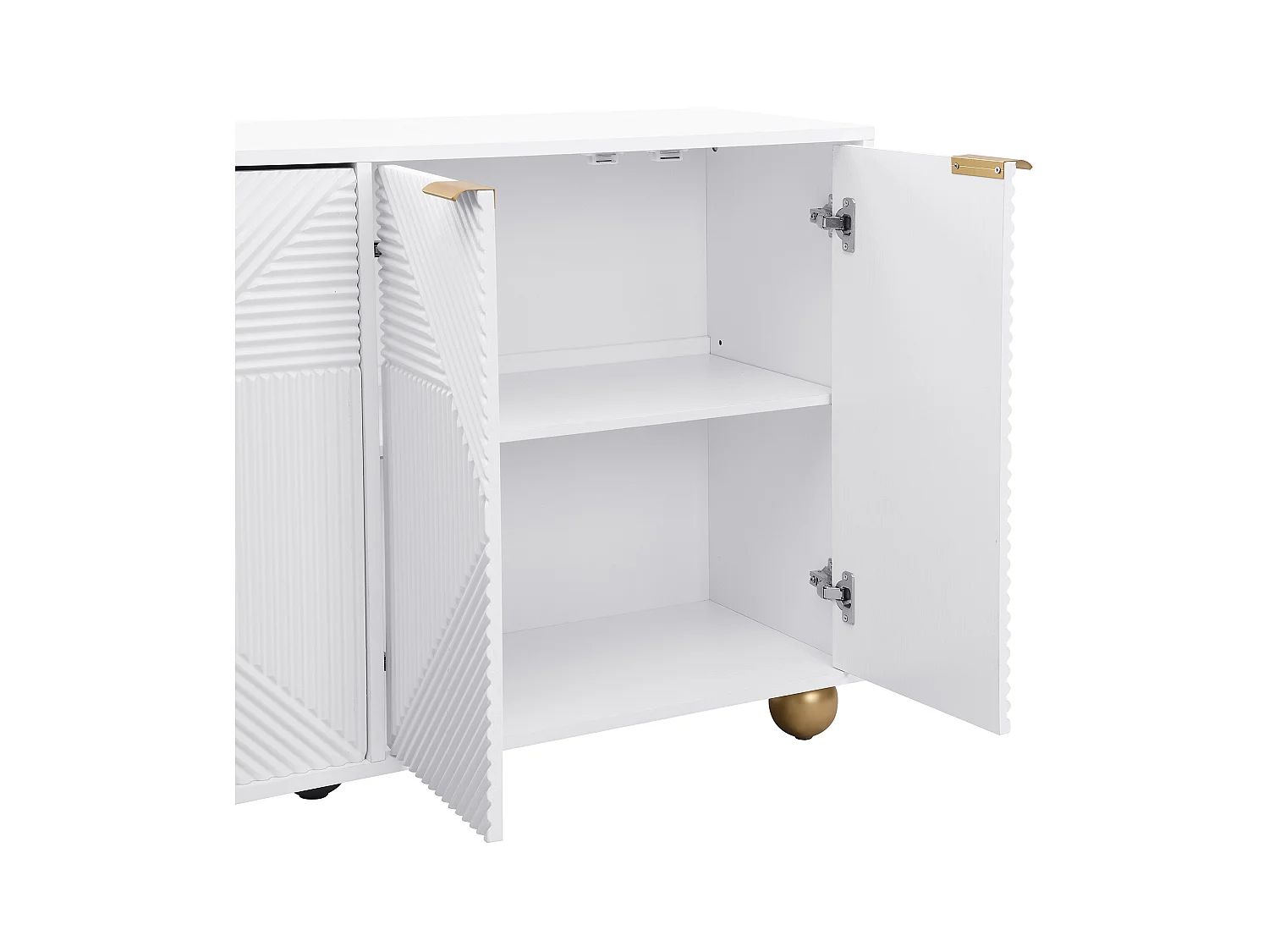 Buffet Moderne, Armoire de Salon avec 4 Portes Sculptées et Étagères Réglables, Blanc