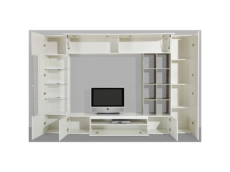 Parete soggiorno Egypt – 290x191x40cm – Bianco Lucido e Cemento