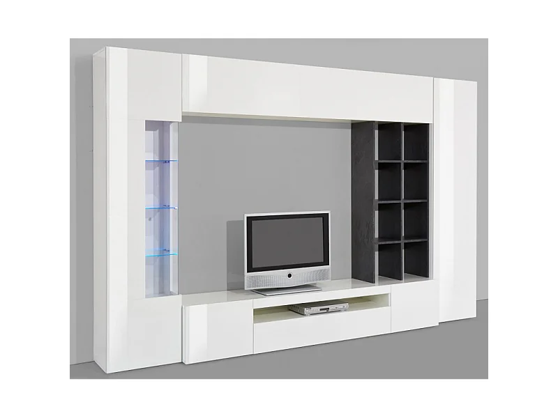 Parete soggiorno Egypt – 290x191x40cm – Bianco Lucido e Report