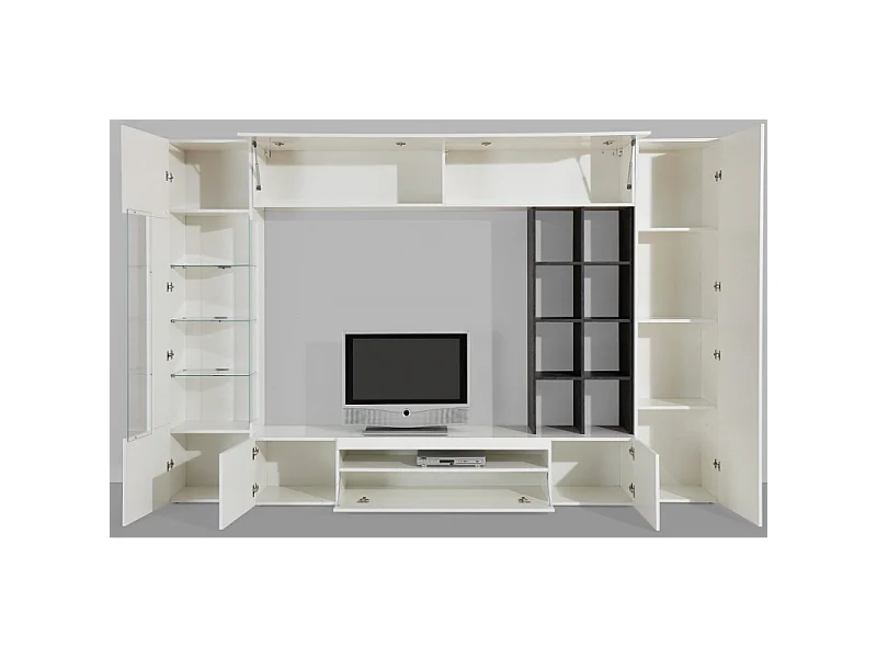 Parete soggiorno Egypt – 290x191x40cm – Bianco Lucido e Report