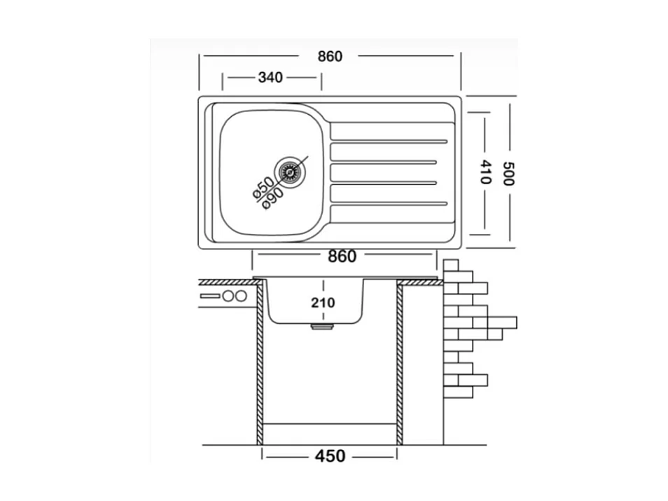 Lavello EX320K 86x50 cm vasca sinistra
