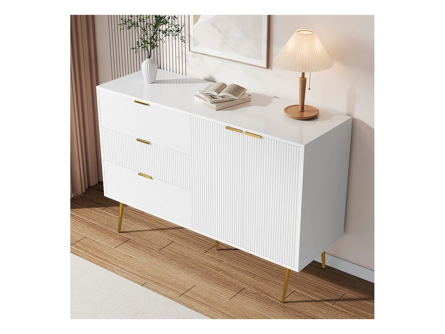 Buffet Meuble Cuisine Rangement Meuble de Rangement avec 3 tiroirs, étagères réglables