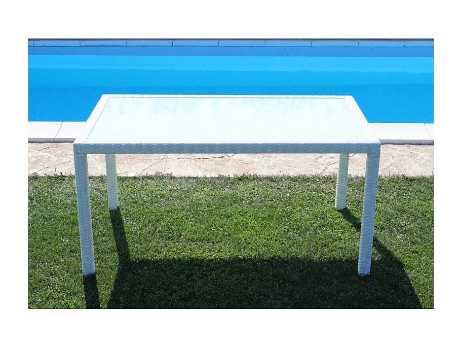 TISCH AZORE WEISS WICKER & STAHL 150x90 cm