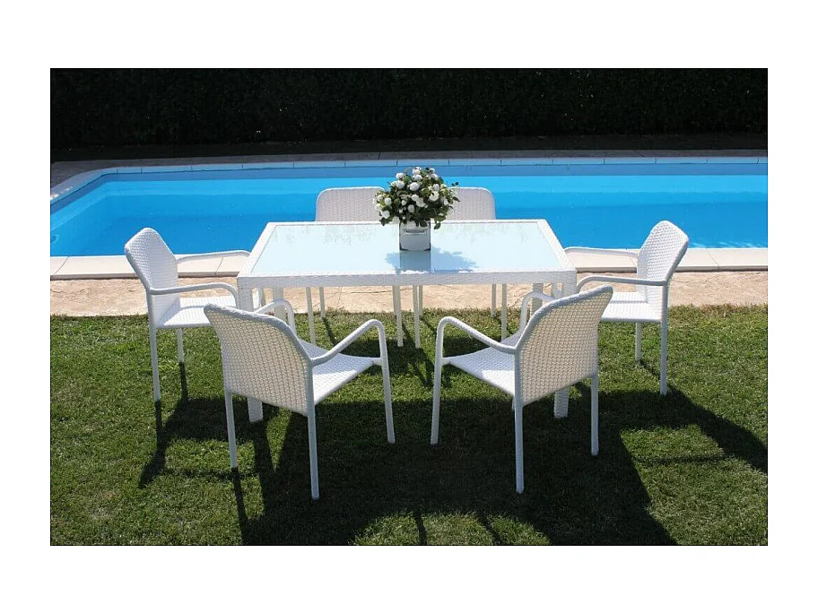 TISCH AZORE WEISS WICKER & STAHL 150x90 cm
