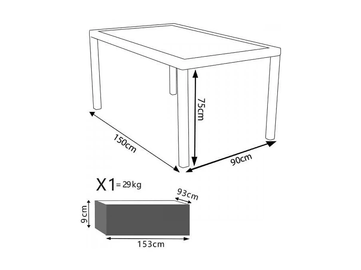 TISCH AZORE WEISS WICKER & STAHL 150x90 cm