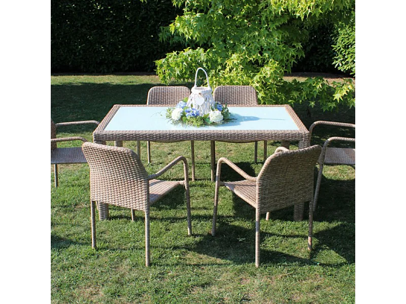 TISCH AZORE BRAUN WICKER & STAHL 150x90 cm