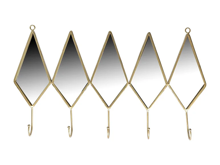 Appendino metallo 5 posti con specchio oro cm 45,5x26,5x5