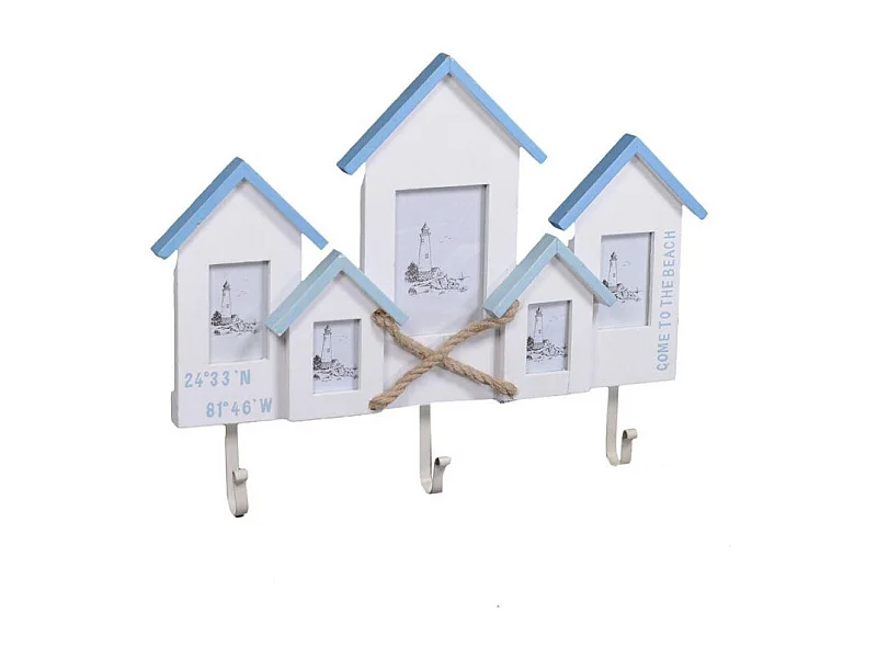 Appendino mare legno 3 posti con portafoto multiplo 5p cabina cm 46,5x35x4,5