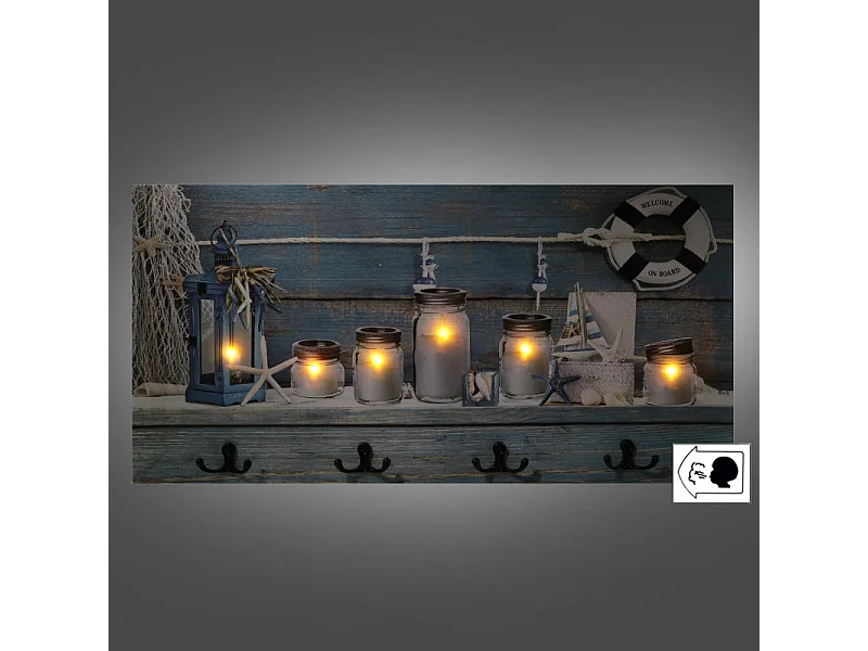 Appendino mare legno 8 posti con led barattoli cm 60x30x1,8