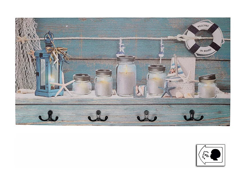 Appendino mare legno 8 posti con led barattoli cm 60x30x1,8
