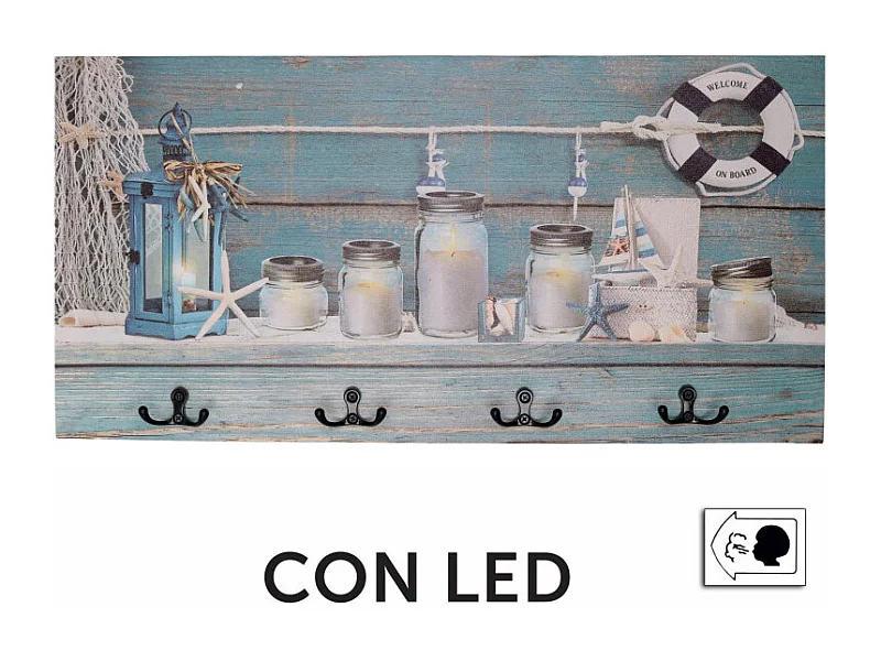 Appendino mare legno 8 posti con led barattoli cm 60x30x1,8