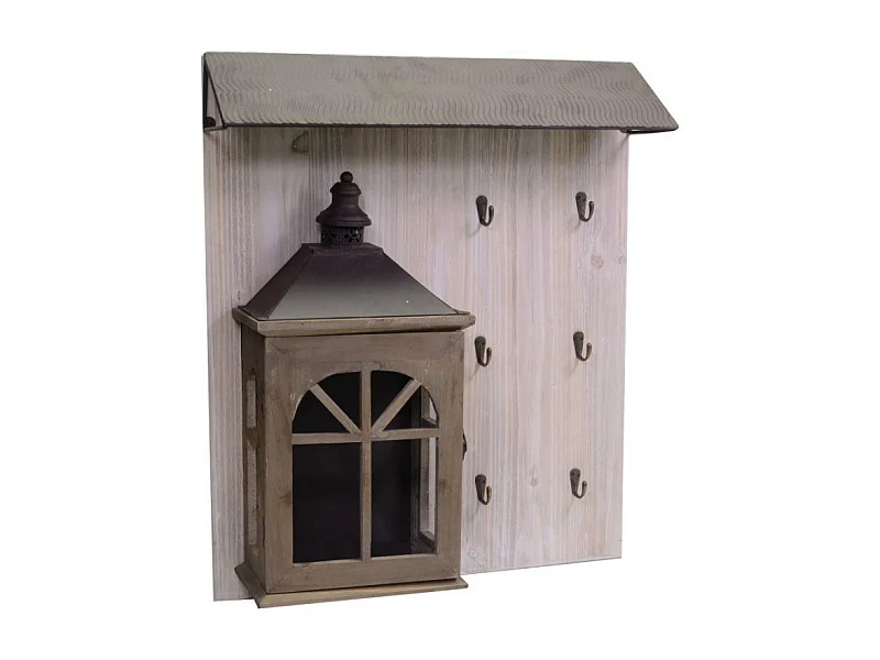 Appendino legno 6 posti con lanterna marrone cm55,5x65x15,5