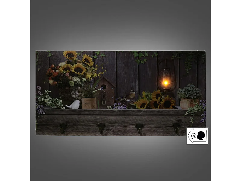 Appendino legno 4 posti con led girasoli cm 60x30x1,8