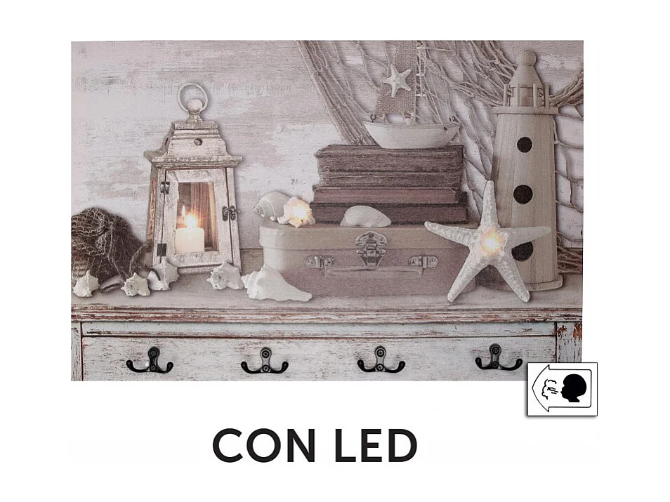 Appendino mare legno 8 posti con led cm 60x40x1,8