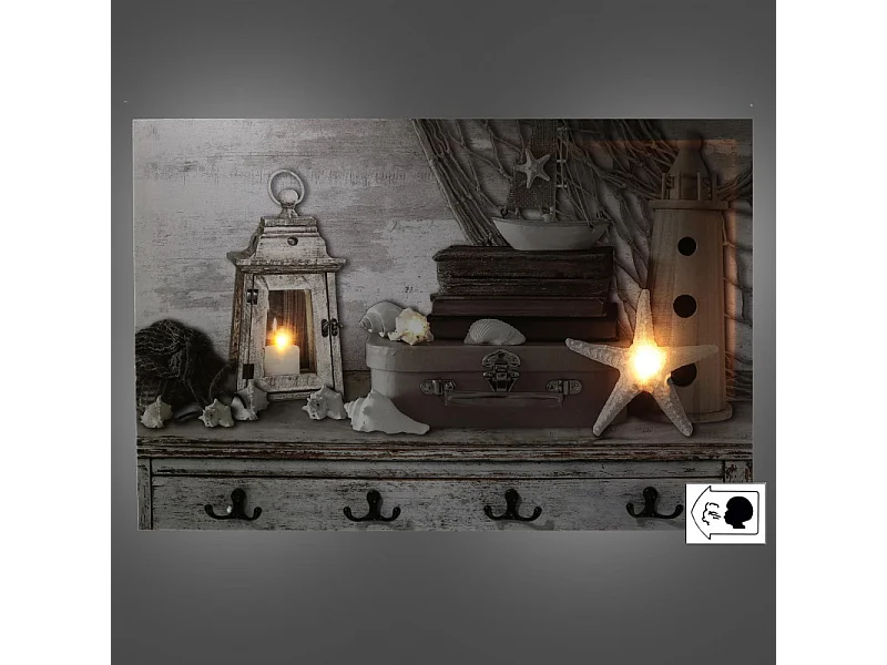 Appendino mare legno 8 posti con led cm 60x40x1,8