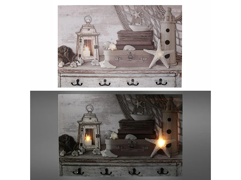 Appendino mare legno 8 posti con led cm 60x40x1,8