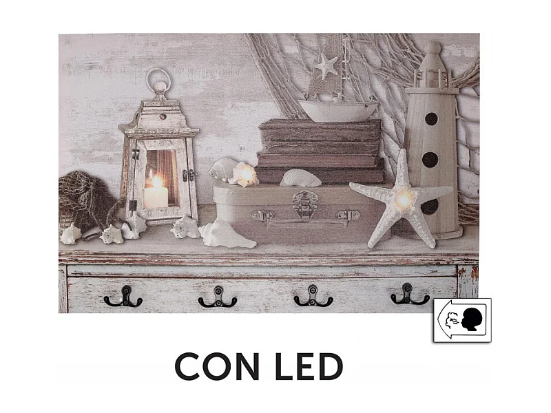 Appendino mare legno 8 posti con led cm 60x40x1,8