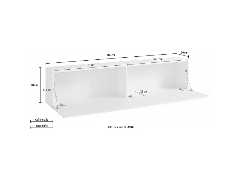 Mobile Porta TV Maruska – 1 anta a ribalta – 180x40x30 – Bianco Lucido