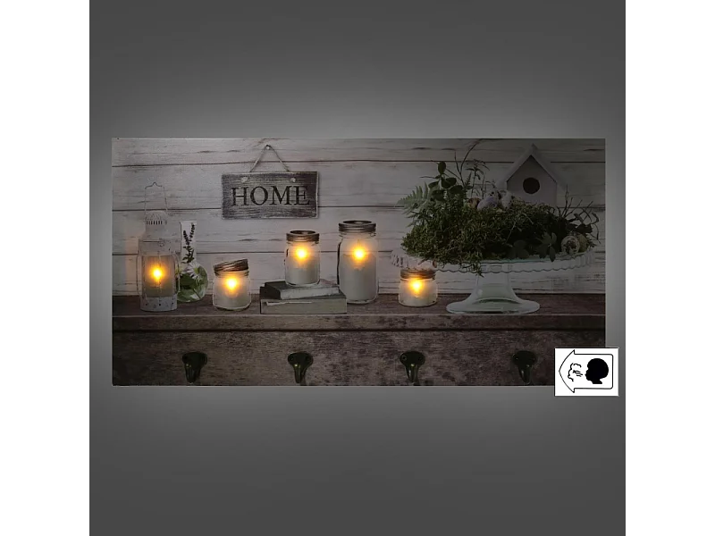 Appendino legno 8 posti con led lanterna cm 60x30x1,8
