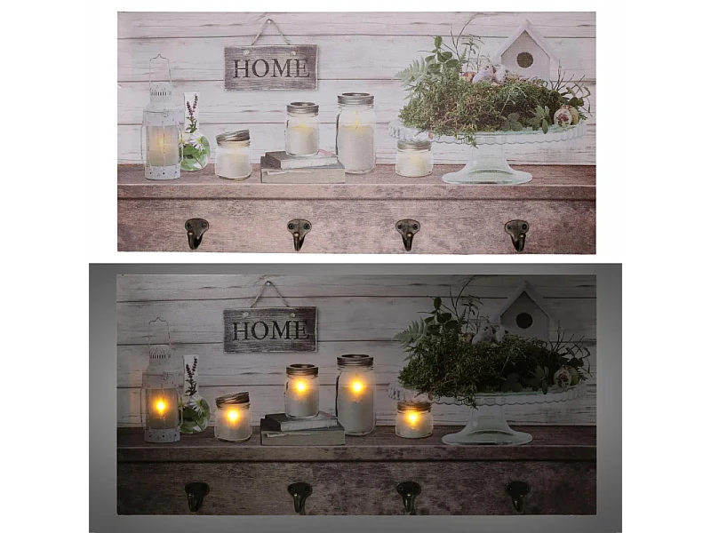 Appendino legno 8 posti con led lanterna cm 60x30x1,8