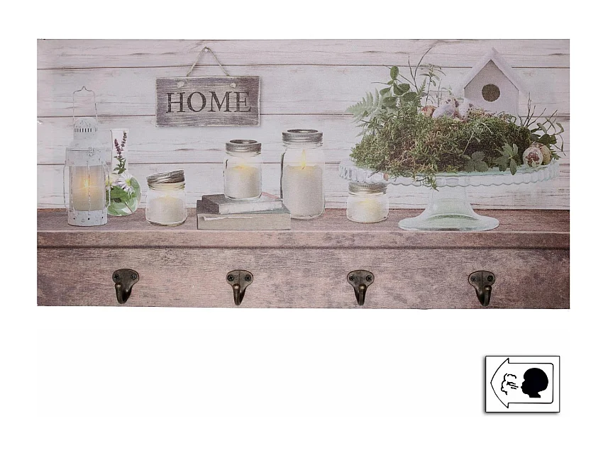 Appendino legno 8 posti con led lanterna cm 60x30x1,8