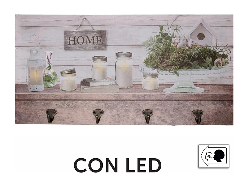 Appendino legno 8 posti con led lanterna cm 60x30x1,8