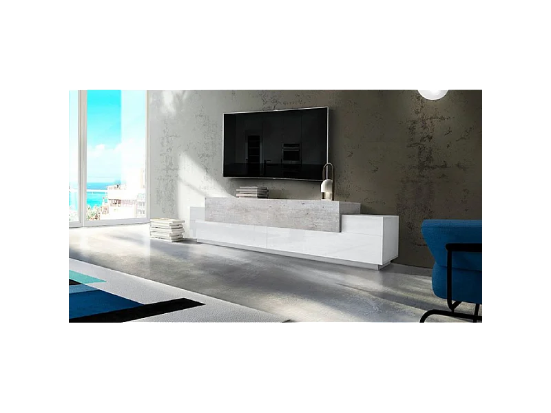 Mobile Porta TV Coro 240 – Bianco Lucido e Cemento
