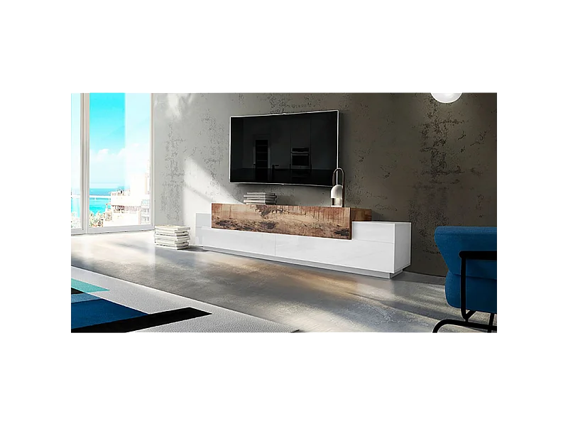 Mobile Porta TV Coro 240 – Bianco Lucido e Acero Pereira